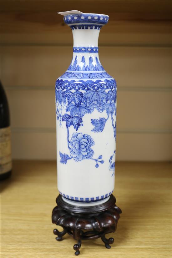 A 19th century Chinese blue and white vase on stand Height not including stand 22.5cm